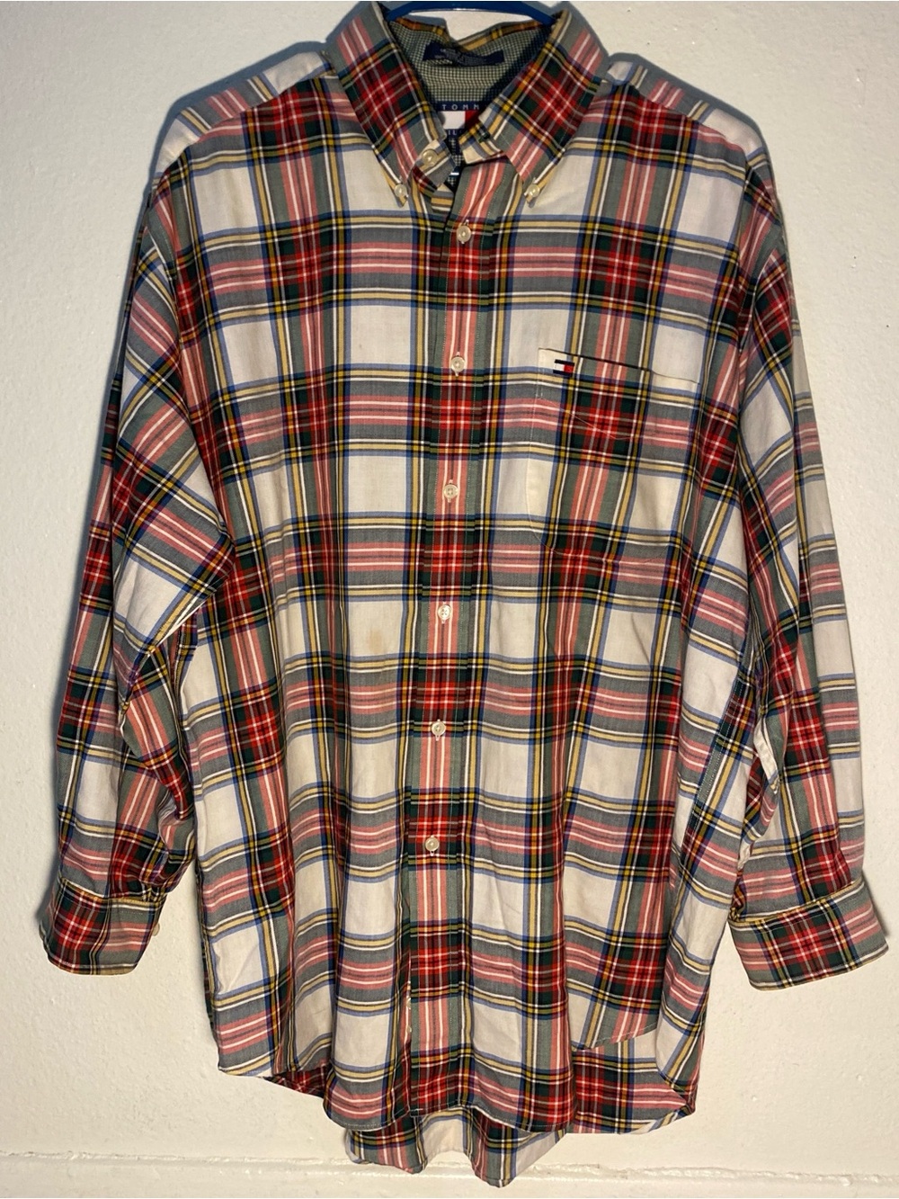 Vintage Tommy Hilfiger Mens Geometric Plaid Button Down Shirt Long Sleeve Medium